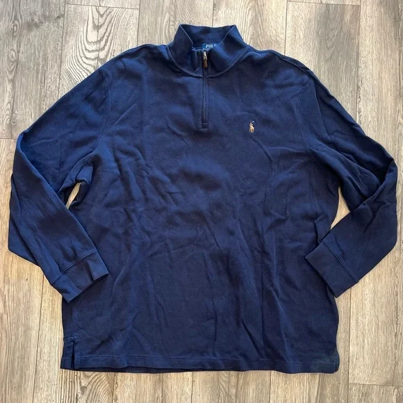 Polo Ralph Lauren Big & Tall Estate Rib Quarter-Zip Pullover Navy Blue XXL - Picture 5 of 13